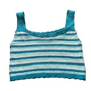 Wild Fable Crochet Knitted Striped Teal Crop Top Size XS